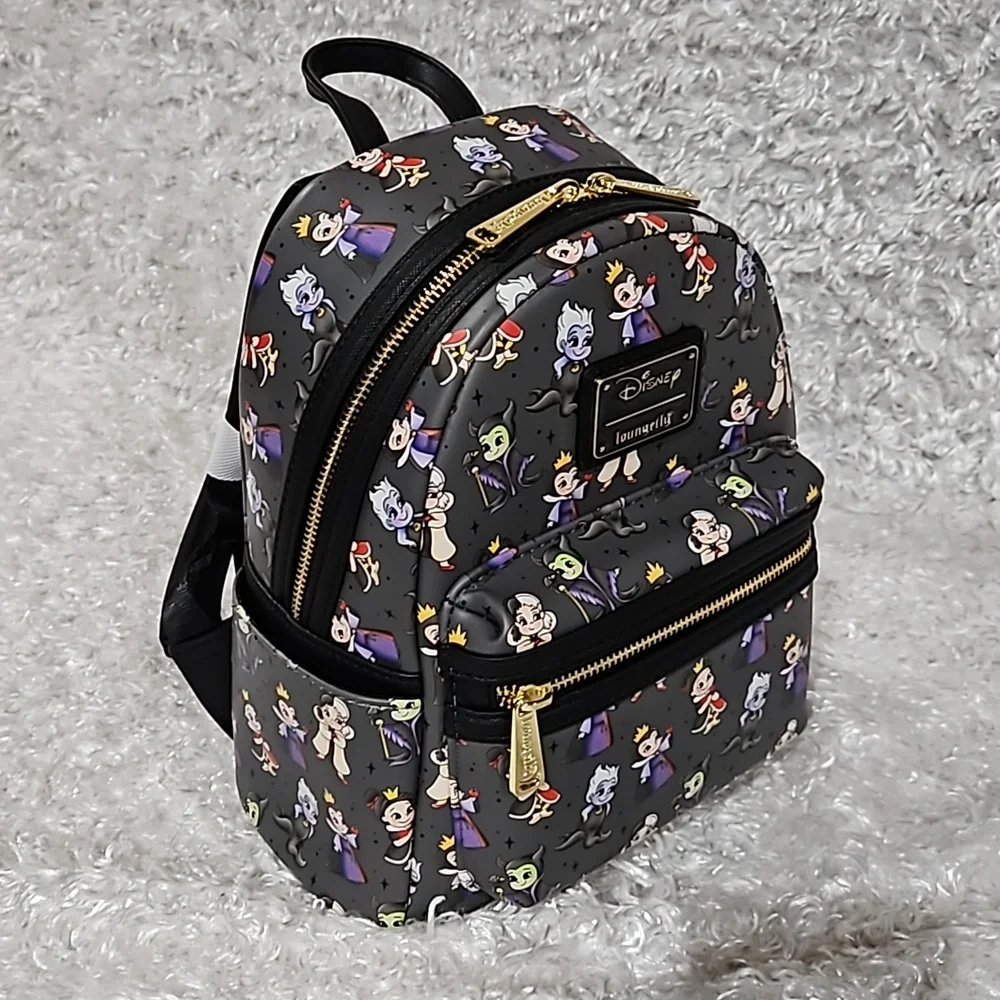 Loungefly Disney Villains chibi backpack Maleficent Ursula Evil Queen Cruella